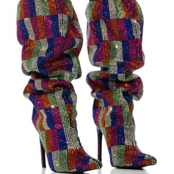 AZALEA WANG " GLOBAL CHECKMATE " MULTI CHECKERBOARD RHINESTONE  BOOT(BRAND NEW ! - Picture 8 of 10